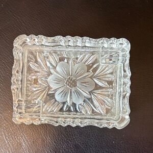Pressed Glass Floral Trinket Dish - Clear Cigarette holder and  Ashtray Combo